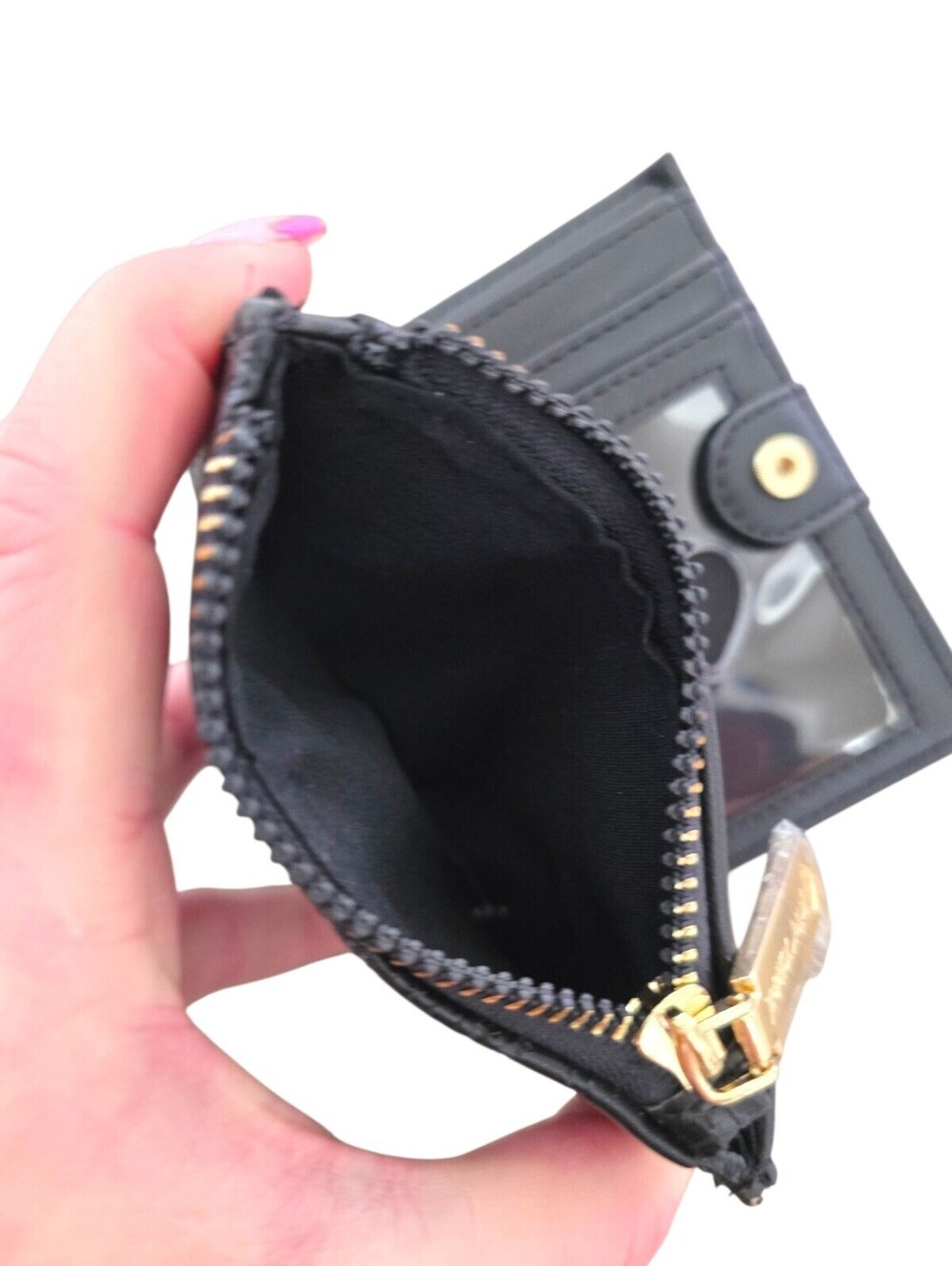 Betsey Johnson Black Lace Embossed Bifold Wallet Gold Hardware Zip Pocket NWT - Picture 11 of 13